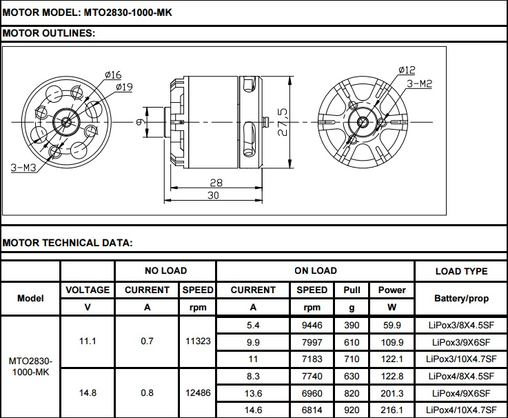 Silnik bezszczotkowy Maytech MTO2830-1000-MK