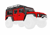 Body, Land Rover® Defender®, complete, red (includes grille, side mirrors, door handles, fender flares, fuel canisters, jack, spare tire mount, & clipless mounting)