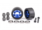 Wheels, wheelie bar, 6061-T6 aluminum (blue-anodized) (2)/ axle, wheelie bar, 6061-T6 aluminum (2)/ 10x15x4 ball bearings (4)