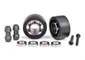Wheels, wheelie bar, 6061-T6 aluminum (dark titanium-anodized) (2)/ axle, wheelie bar, 6061-T6 aluminum (2)/ 10x15x4 ball bearings (4)