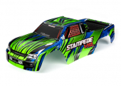 Body, Stampede® VXL, green & blue (painted, decals applied)