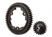 Spur gear, 50-tooth (machined, hardened steel) (wide-face)/ gear, 20-T pinion (1.0 metric pitch) (fits 5mm shaft)/ set screw