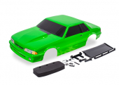 Body, Ford Mustang, Fox Body, green (painted, decals applied) (includes side mirrors, wing, wing retainer, rear body mount posts, foam body bumper, & mounting hardware)