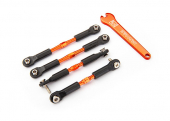 Turnbuckles, aluminum (orange-anodized), camber links, front, 39mm (2), rear, 49mm (2) (assembled w/rod ends & hollow balls)/ wrench