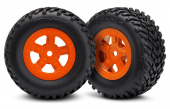 Tires and wheels, assembled, glued (SCT orange wheels, SCT off-road racing tires) (1 each, right & left)