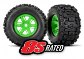 Tires & wheels, assembled, glued (X-Maxx® green wheels, Sledgehammer® tires, foam inserts) (left & right) (2)