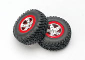 5873A Traxxas: Tires & wheels, assembled, glued (SCT satin chrome, red b