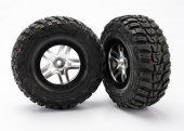 Tires & wheels, assembled, glued (S1 ultra-soft off-road racing compound) (SCT Split-Spoke satin chrome, black beadlock style wheels, Kumho tires, foam inserts) (2) (2WD front)