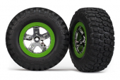 Tires & wheels, assembled, glued (SCT, chrome, green beadlock wheel, BFGoodrich® Mud-Terrain™  T/A® KM2 tire, foam inserts) (2) (4WD front/rear, 2WD rear only)