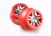 Wheels, SCT Split-Spoke, chrome, red beadlock style, dual profile (2.2" outer, 3.0" inner) (4WD front/rear, 2WD rear) (2)
