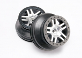 Wheels, SCT Split-Spoke, satin chrome, black beadlock style, dual profile (2.2" outer, 3.0" inner) (2WD front) (2)