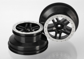 Wheels, SCT Split-Spoke, black, satin chrome beadlock style, dual profile (2.2" outer, 3.0" inner) (4WD f/r, 2WD rear) (2)