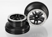 Wheels, SCT Split-Spoke, black, satin chrome beadlock style, dual profile (2.2" outer, 3.0" inner) (2WD front) (2)