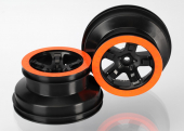 Wheels, SCT black, orange beadlock style, dual profile (2.2" outer, 3.0" inner) (4WD f/r, 2WD rear) (2)