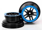 Wheels, SCT Split-Spoke, black, blue beadlock style, dual profile (2.2" outer, 3.0" inner) (4WD f/r, 2WD rear) (2)