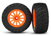 Tires & wheels, assembled, glued (orange wheels, gravel pattern tires, foam inserts) (2) (TSM® rated)