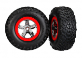 Tires & wheels, assembled, glued (S1 compound) (SCT chrome wheels, red beadlock style, dual profile (2.2" outer, 3.0" inner), SCT off-road racing tires, foam inserts) (2) (4WD f/r, 2WD rear) (TSM rated)