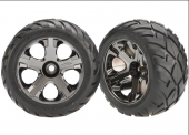 Tires & wheels, assembled, glued (All-Star black chrome wheels, Anaconda® tires, foam inserts) (nitro front) (1 left, 1 right)
