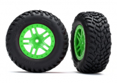Tires & wheels, assembled, glued (SCT Split-Spoke green wheels, SCT off-road racing tires, foam inserts) (2) (4WD f/r, 2WD rear) (TSM rated)