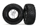 Tires & wheels, assembled, glued (SCT Split-Spoke satin chrome, black beadlock wheels, dual profile (2.2" outer, 3.0" inner), SCT off-road racing tires, foam inserts) (2) (front/rear)