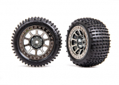 2470T Traxxas: Tires & wheels, assembled (2.2" black chrome wheels, Alias® 2.2" tires) (2) (Bandit® rear, medium compound with foam inserts)