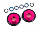 Wheels, wheelie bar, 6061-T6 aluminum (pink-anodized) (2)/ 5x8x2.5mm ball bearings (4)/ o-rings (2)/ 5x8x0.3mm TW (2)