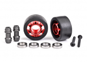 Wheels, wheelie bar, 6061-T6 aluminum (red-anodized) (2)/ axle, wheelie bar, 6061-T6 aluminum (2)/ 10x15x4 ball bearings (4)