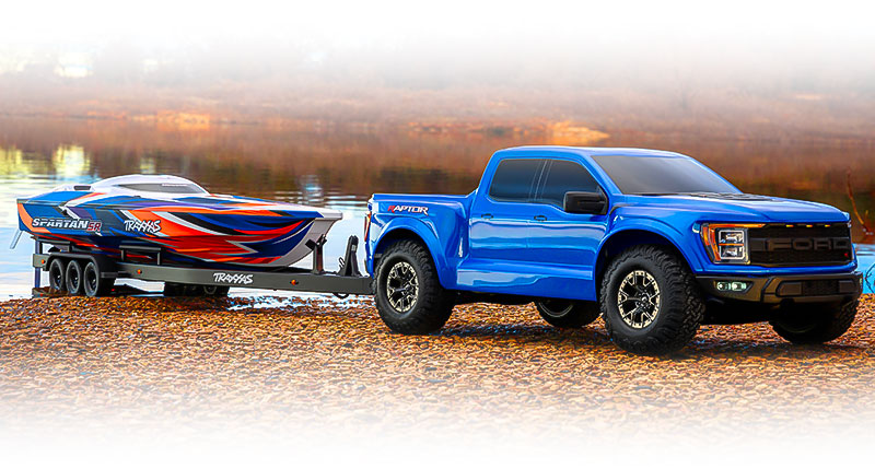 Traxxas Boat Trailer (#10350) with Raptor R Towing Spartan SR